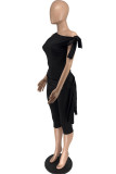 Red Casual Solid Color Belted Oblique Collar Sleeveless Two Pieces