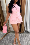 Pink Sexy Solid Color Patchwork Flower Shape Straight Patchwork Bottoms