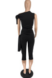 Red Casual Solid Color Belted Oblique Collar Sleeveless Two Pieces