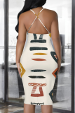 Pink Sexy Print Patchwork Spaghetti Strap Sling Dresses