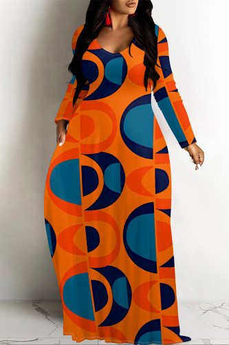 Tangerine Casual Geometric Print Pocket Contrast O Neck Printed Dresses