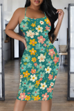 Red Green Sexy Print Patchwork Spaghetti Strap Sling Dresses