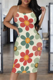 Red Green Sexy Print Patchwork Spaghetti Strap Sling Dresses