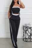 Black Casual Pocket Patchwork Contrast Strapless Sleeveless Two Pieces
