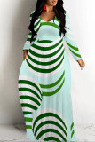Light Green Casual Geometric Print Pocket Contrast O Neck Printed Dresses