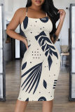 Pink Sexy Print Patchwork Spaghetti Strap Sling Dresses