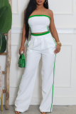 White Casual Pocket Patchwork Contrast Strapless Sleeveless Two Pieces