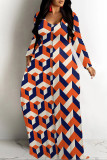Light Green Casual Geometric Print Pocket Contrast O Neck Printed Dresses
