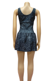 Rose Red Sexy Tie Dye Patchwork U Neck Sling Dresses