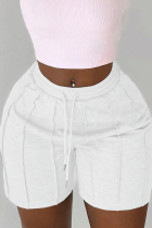 White Casual Solid Color Patchwork Skinny Mid Waist Conventional Patchwork Bottoms