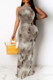 Cream White Sexy Floral Print Hollow Out Contrast O Neck Printed Dresses