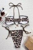 Leopard Print Sexy Hot Leopard Print Backless Belted Swimwears (With Paddings)