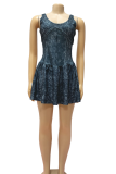 Rose Red Sexy Tie Dye Patchwork U Neck Sling Dresses