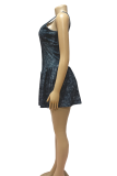 Rose Red Sexy Tie Dye Patchwork U Neck Sling Dresses