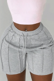 Grey Casual Solid Color Patchwork Skinny Mid Waist Conventional Patchwork Bottoms