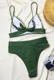 Green Sexy Hot Print Backless Belted Swimwears (With Paddings)