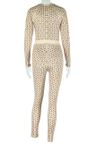 Khaki Casual Print Patchwork O Neck Skinny Jumpsuits
