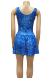 Rose Red Sexy Tie Dye Patchwork U Neck Sling Dresses