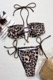 Leopard Print Sexy Hot Leopard Print Backless Belted Swimwears (With Paddings)