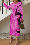 Turquoise Casual Geometric Print Contrast O Neck Printed Dresses