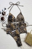 Leopard Print Sexy Leopard Print Backless Belted Swimwears (With Paddings)