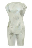 Light Color Casual Gradient Print Flowers Contrast O Neck Short Sleeve Two Pieces