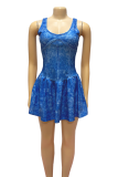 Rose Red Sexy Tie Dye Patchwork U Neck Sling Dresses