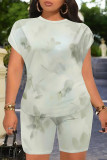 Light Color Casual Gradient Print Flowers Contrast O Neck Short Sleeve Two Pieces