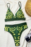 Green Sexy Hot Print Backless Belted Swimwears (With Paddings)