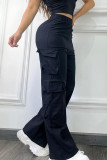 Black Street Solid Color Pocket Plus Size
