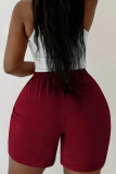 Grey Casual Solid Color Patchwork Skinny Mid Waist Conventional Patchwork Bottoms
