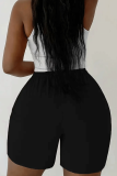 Grey Casual Solid Color Patchwork Skinny Mid Waist Conventional Patchwork Bottoms