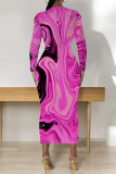 Turquoise Casual Geometric Print Contrast O Neck Printed Dresses