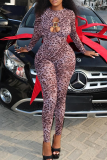 Leopard Print Sexy Leopard Print Patchwork Backless O Neck Skinny Jumpsuits