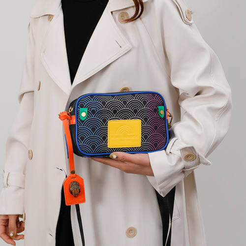 Black Daily Print Patchwork Zipper Bags