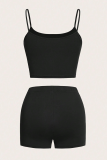 Black Sexy Print Patchwork Spaghetti Strap Sleeveless Two Pieces