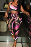 Purple Casual Print Patchwork U Neck Sleeveless Two Pieces