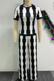 Green Casual Daily Print Basic O Neck Short Sleeve Two Pieces