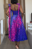 Red Sexy Print Pocket Patchwork Strap Design Spaghetti Strap Sling Dresses