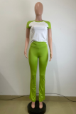 Pink Casual Daily Patchwork Contrast O Neck Short Sleeve Two Pieces
