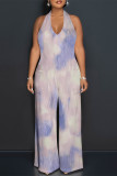 Black And White Sexy Geometric Print Pocket Lace Up Backless Contrast Halter Loose Jumpsuits