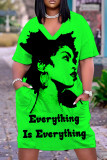 Fluorescent Yellow Casual Print Pocket Basic V Neck Short Sleeve Short Sleeve Dress