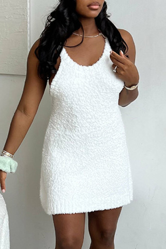 White Sexy Casual Solid Color Basic O Neck Sling Dresses