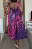 Red Sexy Print Pocket Patchwork Strap Design Spaghetti Strap Sling Dresses