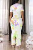 Light Purple Casual Gradient Print Flowers Contrast O Neck Printed Dresses