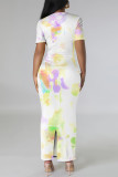 Light Purple Casual Gradient Print Flowers Contrast O Neck Printed Dresses