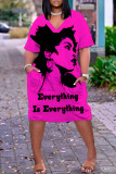 Fluorescent Yellow Casual Print Pocket Basic V Neck Short Sleeve Short Sleeve Dress