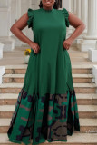 Black Casual Daily Print Patchwork Half A Turtleneck Long Dresses