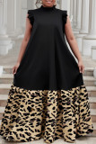 Black Casual Daily Print Patchwork Half A Turtleneck Long Dresses