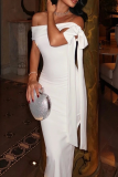 Black Elegant Solid Color Patchwork Strap Design Off Shoulder Long Dresses